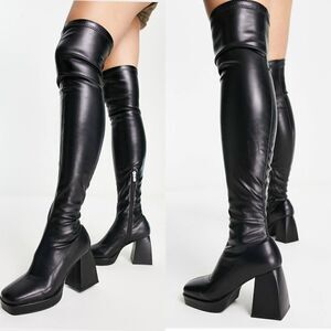 RAID ASOS black faux leather over knee boots